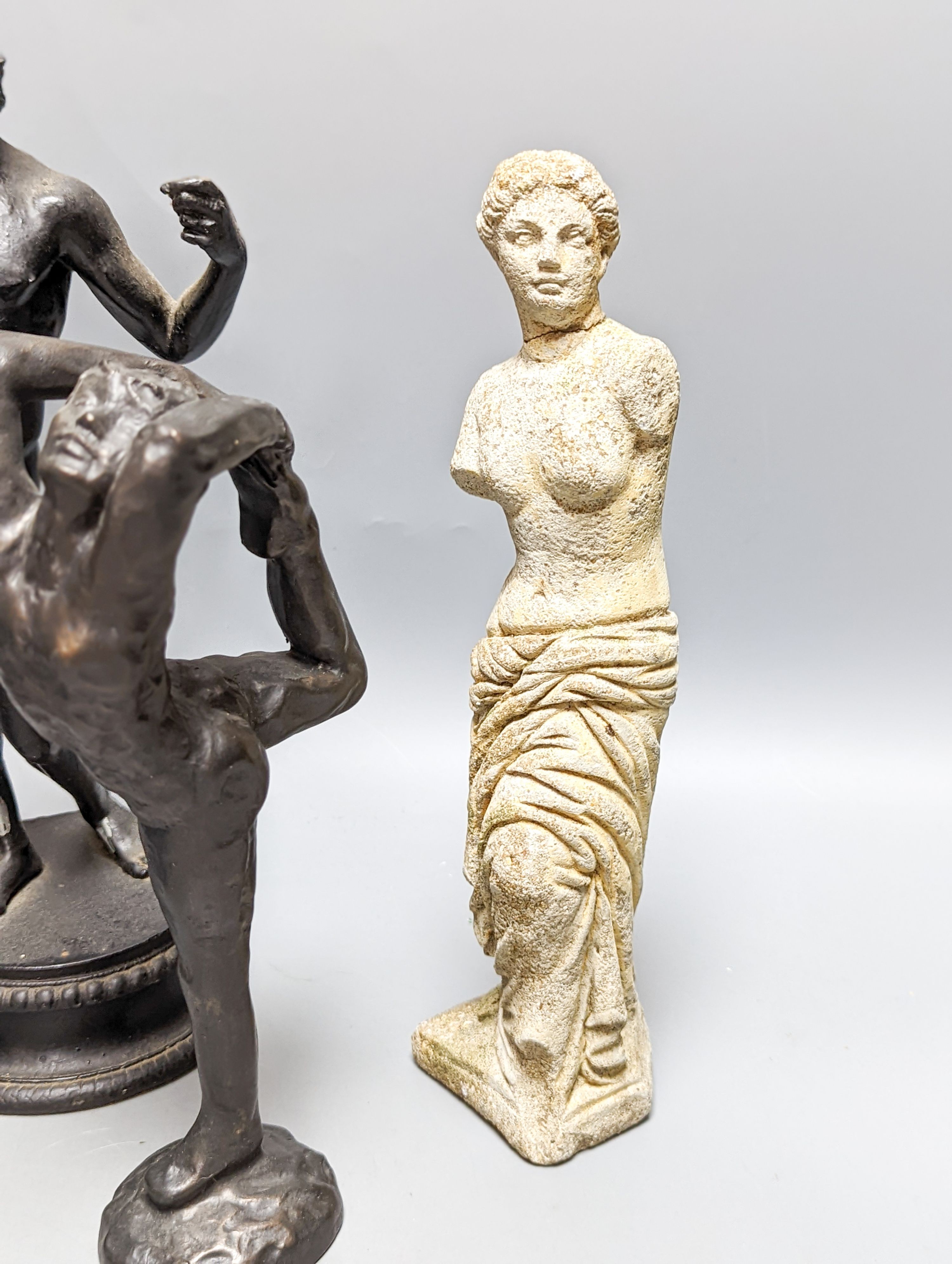 A reproduction composition classical female nude figure, together with three similar figures, 30cm